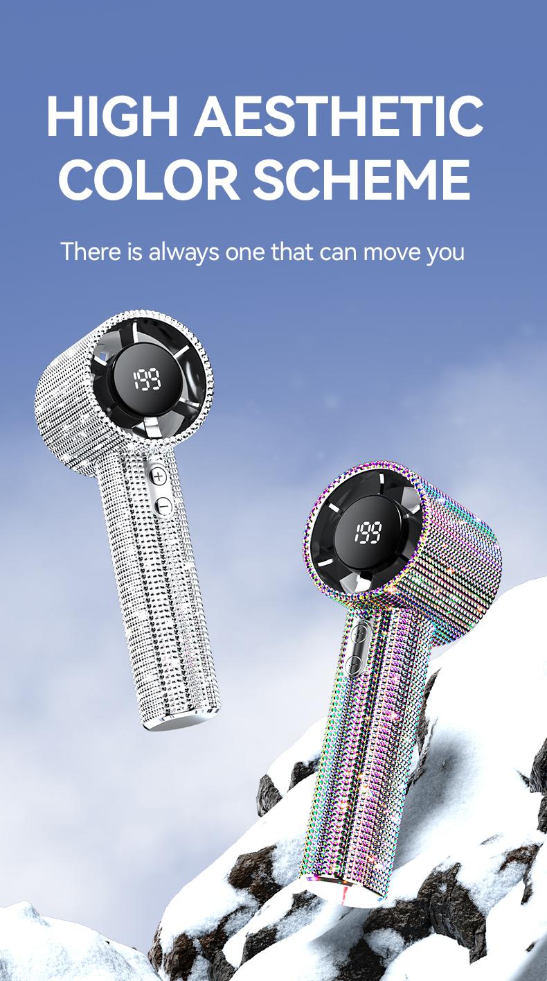 Portable Handheld Turbo Fan - Fashion Full Diamond Rechargeable Personal Battery Operated Mini Small Pocket Mini Fan for Travel/Outdoor/Vacation/Beach/Outdoor Activities