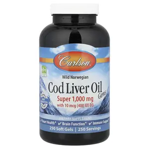 Carlson Wild Norwegian, Cod Liver Oil Gems, 250 Soft Gels