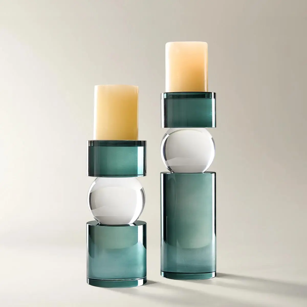 Z Gallerie Leroy Luxury Crystal Pillar Candle Holder - Modern Teal Geometric Stacked Sphere Glass Decor, Large Home Decor Supplies, Decoration Items Available in 2 Sizes, Two Sizes