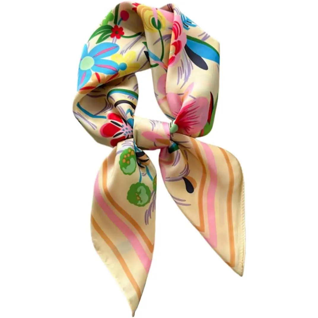 Women's Silk-Feeling Satin Scarves - 27.5" Square, Lightweight, Multi-Colors, Floral Print, Female Wear for Head & Neck, Sleeping Wrap, Lightweight Satin
