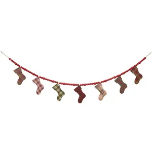 Wooden Plaid Christmas Stockings & Beads Garland