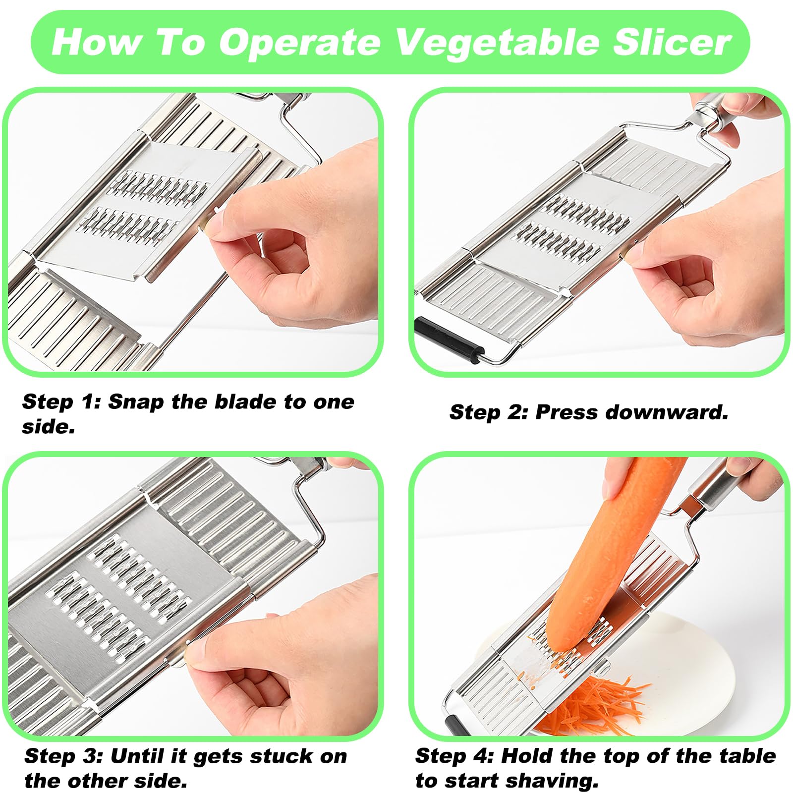 Multi-functional Vegetable Slicer with Cheese Grater Adjustable Stainless Steel Blade Comfort Grip Safety Features Easy to Clean Carrot Grater Cabbage Shredder Cucumber Slicer for Kitchen