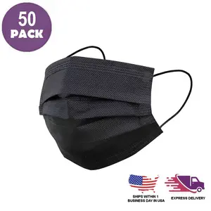 50 Pack Black Disposable Face Mask Non Woven Mask with Ear Loop 3 Ply