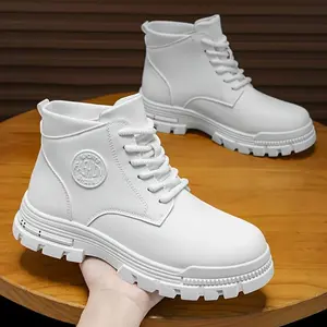 Men's High-Top Winter Snow Boots - Heavy-Duty & PVC Sole, Lace-Up Ankle, Cushioned Insole, White All-Terrain Boots for Hiking, Outdoor, Casual & Formal Wear Durable PU Upper, and Comfortable Fabric Lining for Cold Weather, Ideal for Autumn