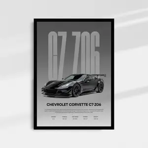 C7 Z06 Car Poster Modern Sports Car Wall Art Automotive Poster Car Wall Decor Garage Man Cave Decor Gift for Car Enthusiasts Racing Car Print