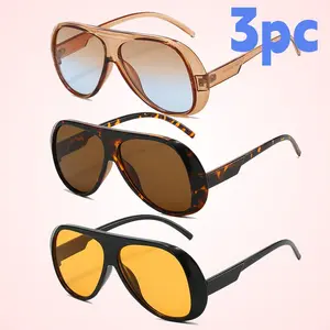 3PCS Large Frame Sunglasses Set, Fashionable Trendy Versatile Protective Eyewear, Stylish Sun Glasses for Men & Women