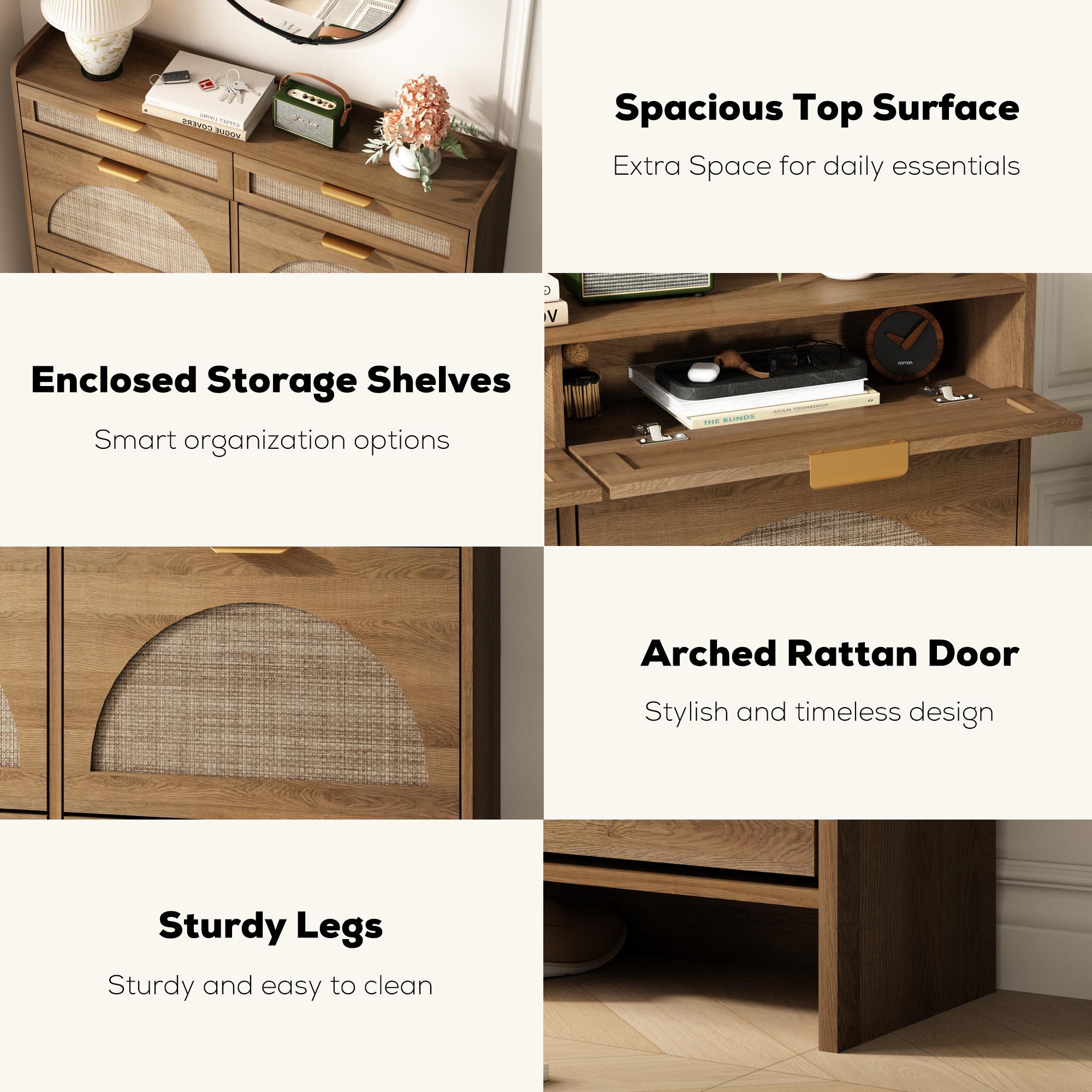 PieDle Furniture Boho-Chic Rattan Shoe Storage with Drawers for Home Entries