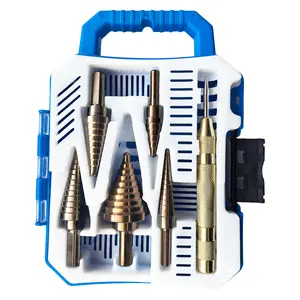 6-Piece Heavy Duty HSS Step Drill Set, Titanium Coated, Includes Center Punch & Storage Case, Fast & Precise Drilling for Metal, Wood & Plastic, Ideal for Auto Repair & Construction,Father's Day Gifts