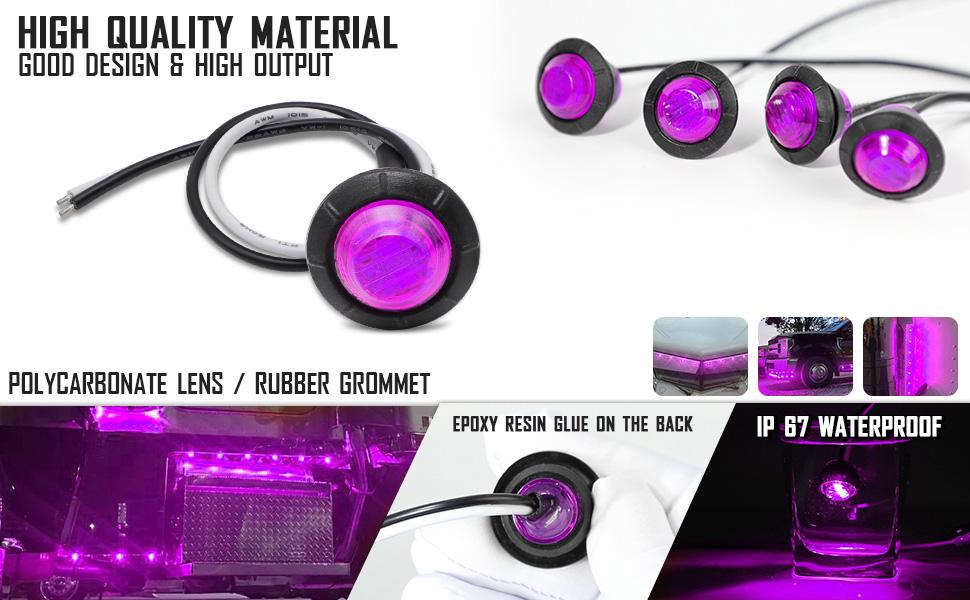DIBMS 10 PCS 3/4 Inch Round LED Clearance Light Front Rear Side Indicator Bullet Marker Lamp for Truck RV Car Bus Trailer Van Caravan Boat, Purple DIBMS 10 PCS 3/4 Inch Round LED Clearance Light Front Rear Side Indicator Bullet Marker Lamp for Truck RV Car Bus Trailer Van Caravan Boat, Purple