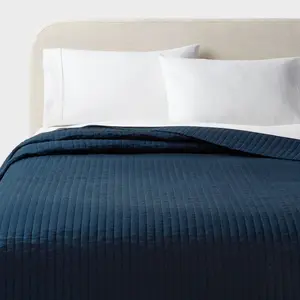 King Washed Cotton Sateen Quilt Dark Navy - Threshold