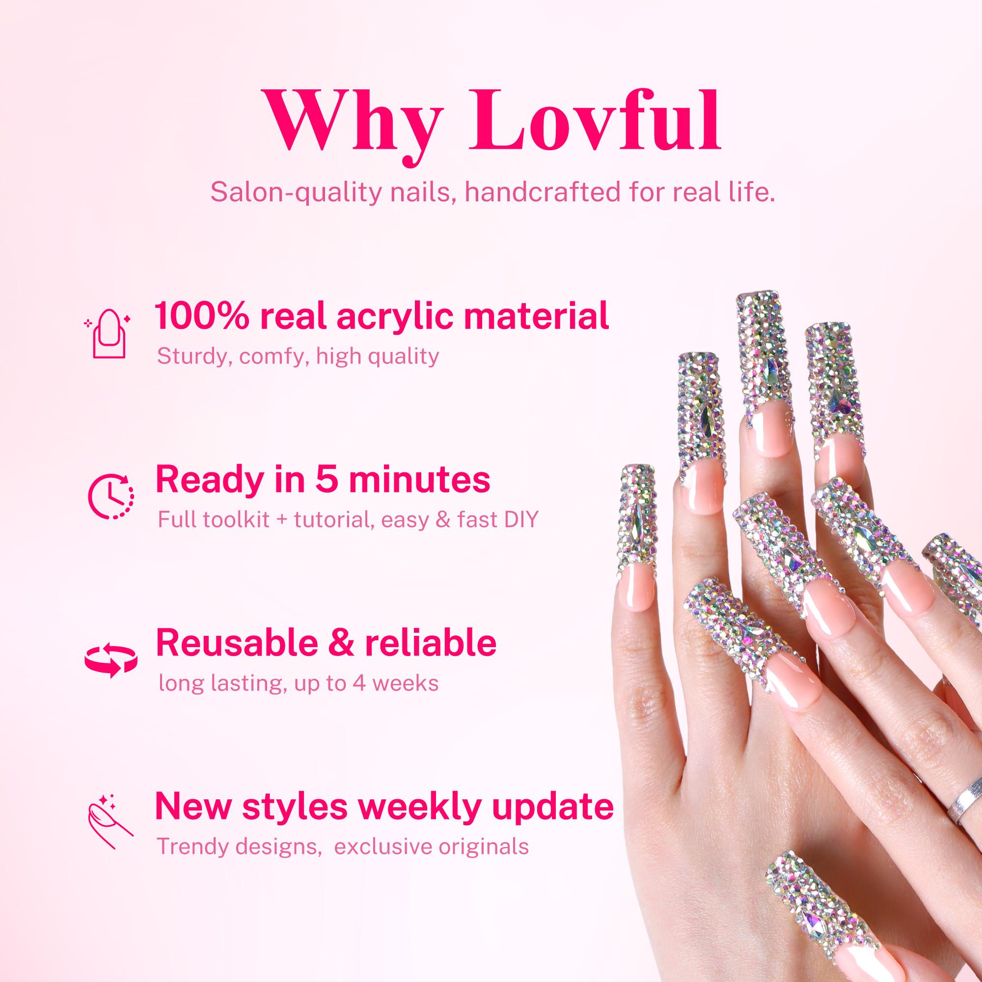 Lovful | Holiday Spring Collection Handmade Acrylic Press On Nails | 10PCS Reusable | Salon Quality Outdoorfun Rhinestone Decorations