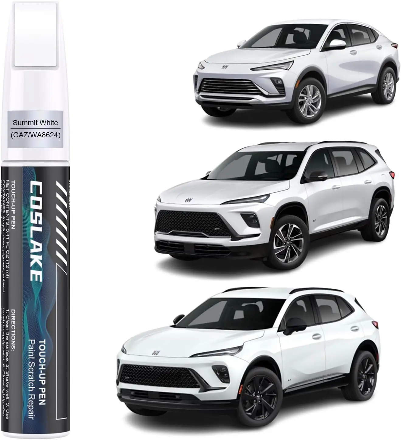 Automobile Touch-Up Paint Kit - Summit White (GAZ/WA8624) for Buick 2025 Envision/2024 En, 2-in-1 Rust-Proof Corrosion-Resistant Scratch Remover Pen, 2 Disposable Micro Applicators, Quick Drying Minor Scratch Solution, Summit White(Gaz/Wa8624) For 2025 En
