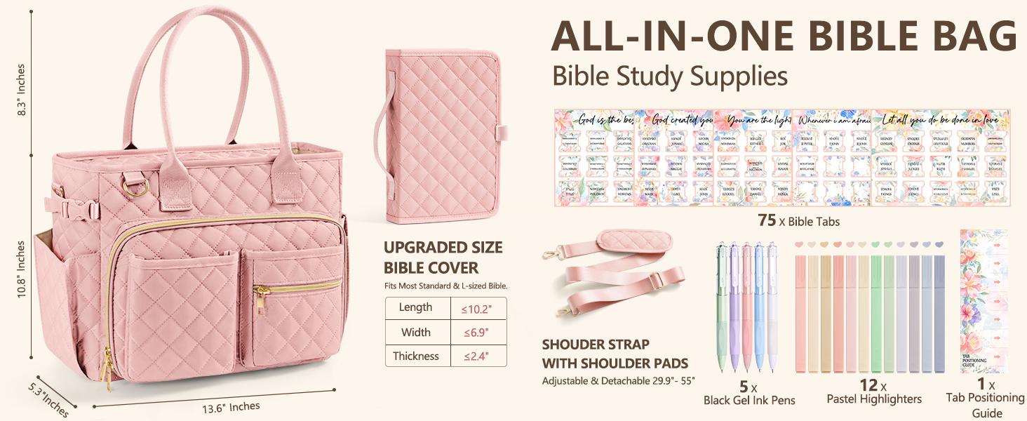 Floe Bible Cover Case Large Tote Bag for Women w/Shoulder Strap, Easter Christian Gifts for Women