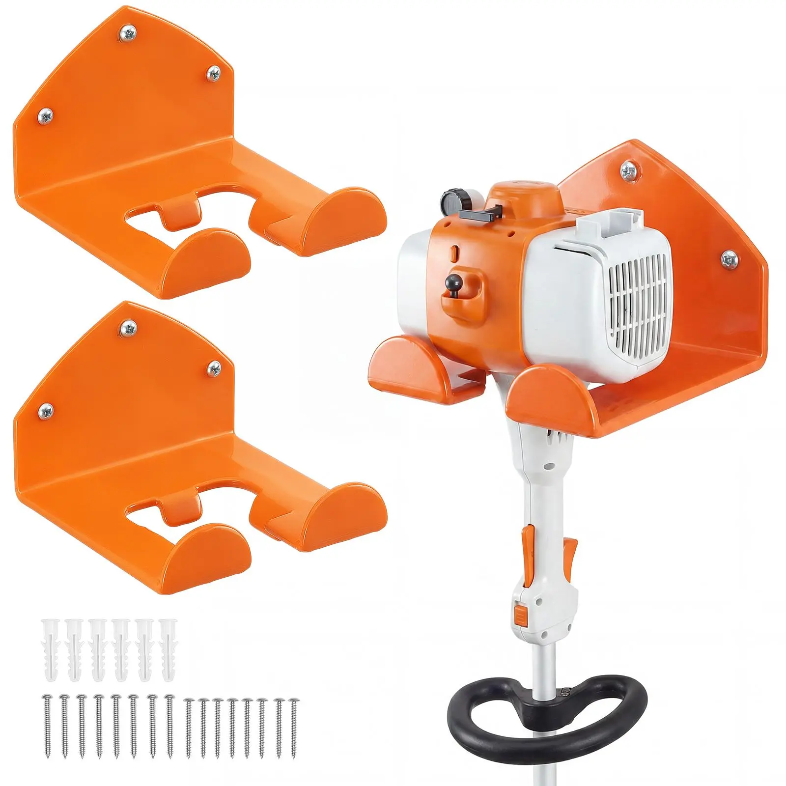 【Summerfinds】VEVOR Wall Mounted Garage Organizer Trimmer Rack, 2-Pack 5.9 in Hanger with Wood Screws & Brick Wall Anchors, 200 lbs Total Load for Hanging Gardens Weed Whackers, Grass/Hedge Trimmers, Leaf Blowers, Heavy Duty, Carbon Steel, Tool Storage, 2‑