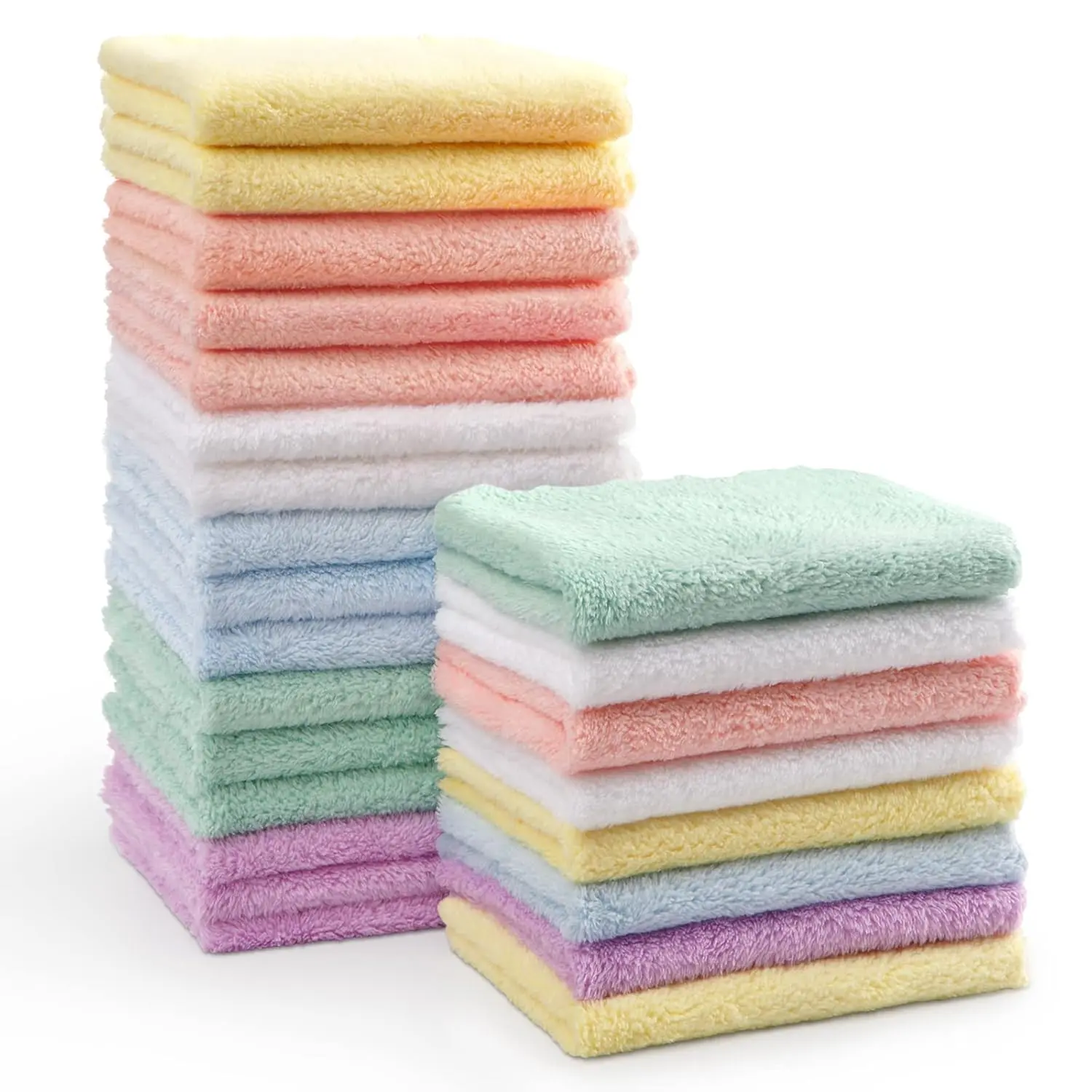 24 Pack Baby Washcloths, Ultra Soft Coral Fleece Towels 7x9 Inch, Absorbent Burp & Bath Cloths for Newborns, Infants & Toddlers