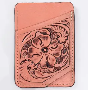 Hand-Tooled Leather Card Holder - Western Floral Slim Vertical Wallet