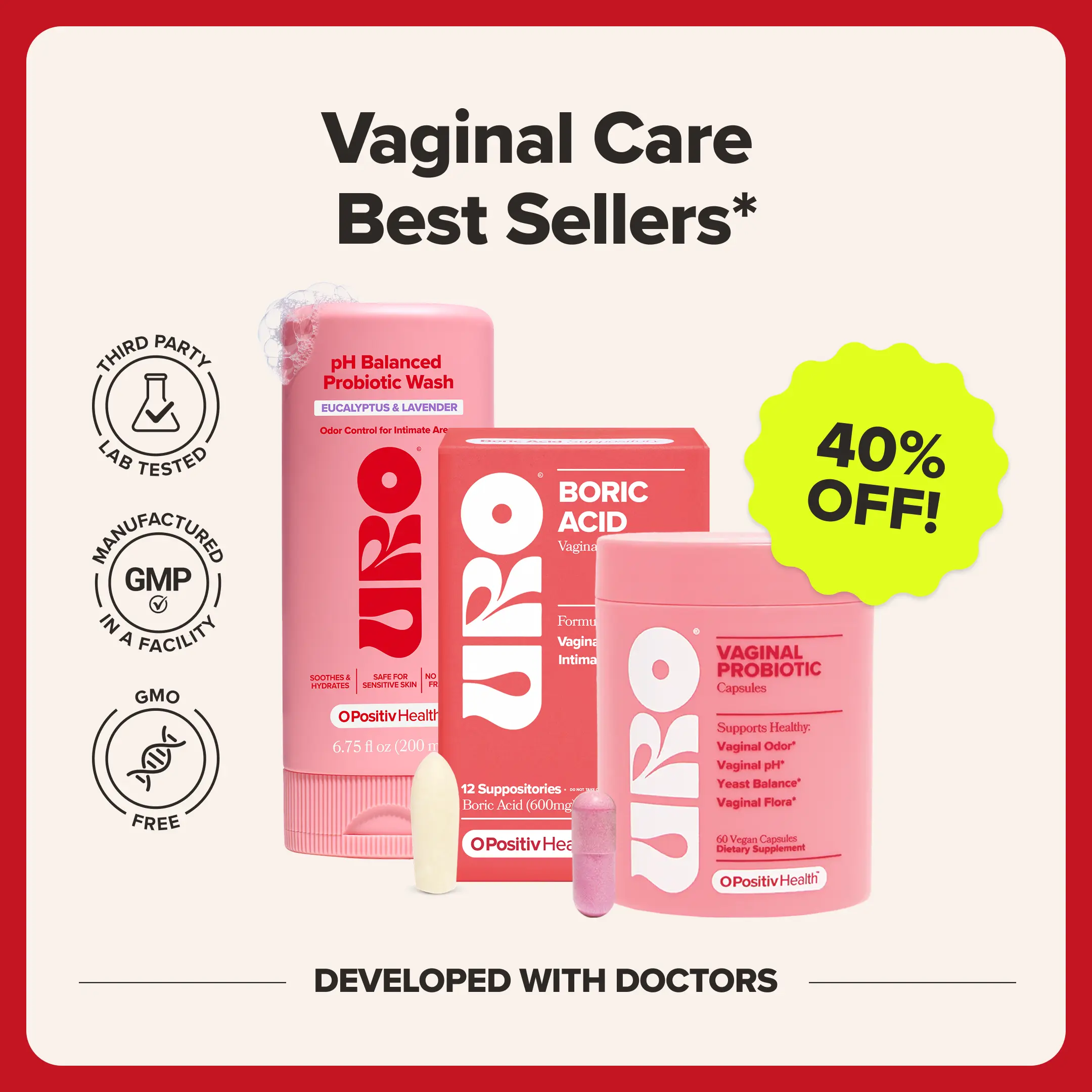 O Positiv Best Selling Bundle - pH Balanced Probiotic Wash, Gentle pH for Freshness, & BA for Fast Relief