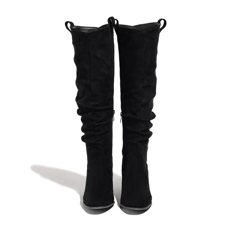 Women's Extra Wide Calf Cowboy Knee High Boots, Wide Width Cowgirl Slouchy Boots Chunky Pump Heel Plus Size Western Boots.