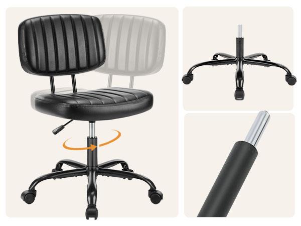 Height Adjustable 360° Swivel Computer Chair, Armless Office Chair, Home Office Low Back Dresser Lumbar Support, Armless, Suitable for Narrow Spaces