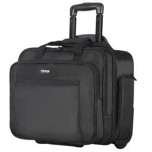 【Summervibes】VEVOR Rolling Laptop Bag,  , Fits Up to 17.3 Inch Laptop, Wheeled Briefcase, Roller Computer Tote Bag with Wheels & Telescoping Handle, Laptop Case for Work Travel Business Office, Women & Men (Black)