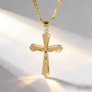 14K Gold Plated Jesus Christ Cross Pendant Necklace with - Religious Medallion for &, Durable for daily Wear, Christmas, Church Events, Year-Round Faith Gift