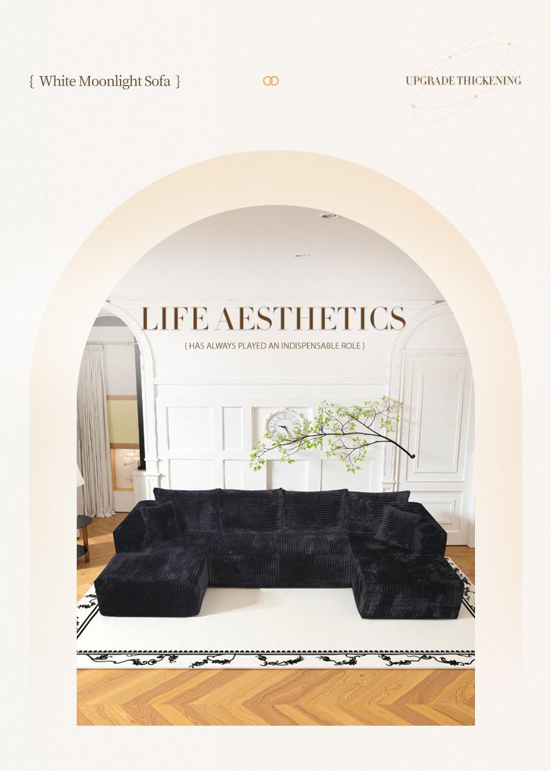 Comfortable U-shape Modular Corduroy Sofa 131.8'' Boneless Sectional No Assembly Needed 6 Free Pillows Living Room Furniture 3 Packages Shipping