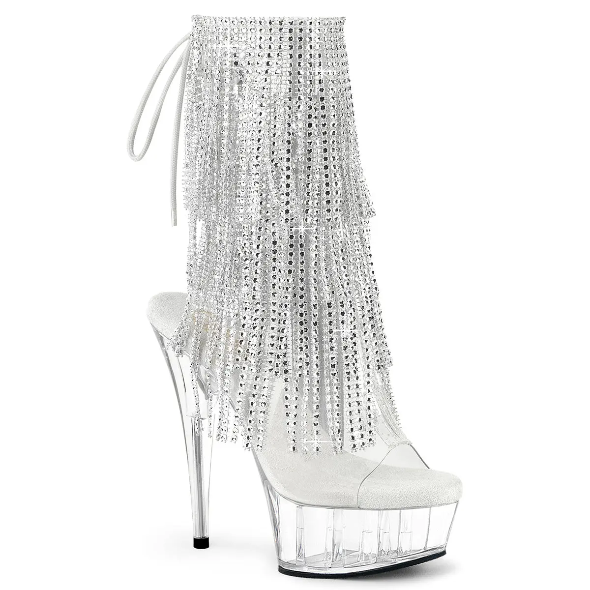 Pleaser Delight-1017RSF Women's Ankle Boots | Stylish Open Toe 6" Platform Heel with Rhinestone Fringe | Glamour Magic Statement Footwear, Stylish Fashion, Statement Shoes, All Seasons