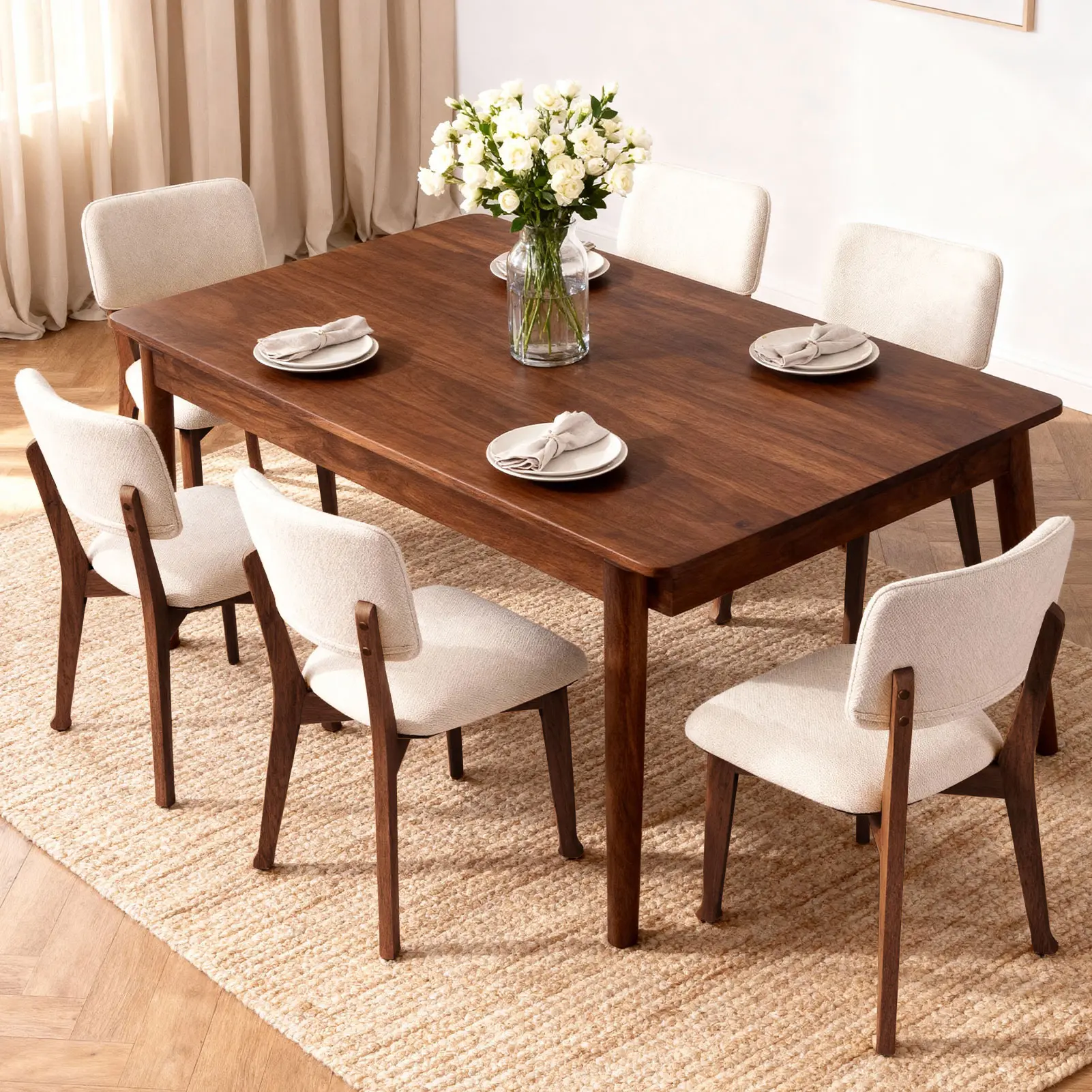 【Summervibes】ZZWHOM Modern Farmhouse Wood Dining Chairs Set of 2 4 6 Walnut Natural Finish with Cushioned Seat & Foot Pegs for Kitchen & Dining Room vanity chair,dorm essentials,home decor