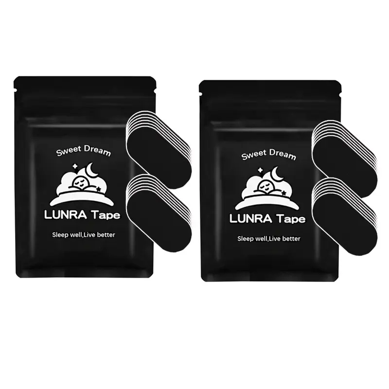 Lunra Mouth Tape, Hypoallergenic Anti-Snoring Strips for Sleeping, Breathable and Flexible Cotton with Gentle Adhesion, Latex-Free, Black, 30 Count, Easy Peel, Easy Apply, Skin-Friendly