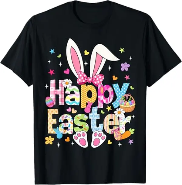 2026 Happy Easter Bunny Rabbit Design Men's Short-Sleeve Cotton T-Shirt - Round Neck, Crew Neck, Casual Comfortable Top (Lady-Friendly Style Option)