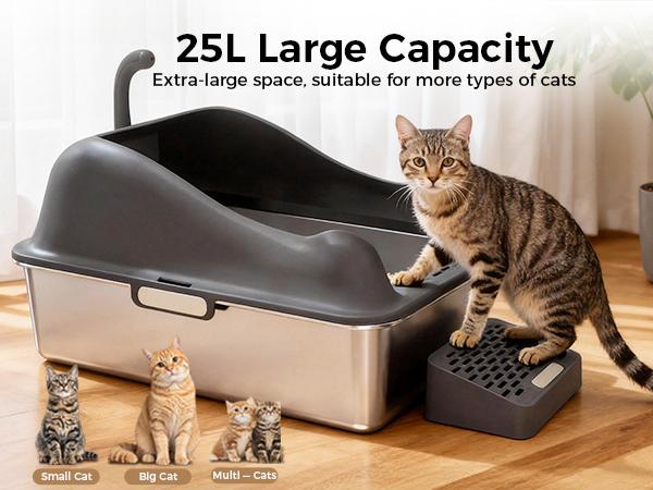 Spring Special: GTplayer XXL Stainless Steel Cat Litter Box (20L with Lid). High-sided, leak-proof design. Includes mat & scoop. Odor-resistant, easy-clean, non-stick surface. XL size for large cats & multi-cat homes.