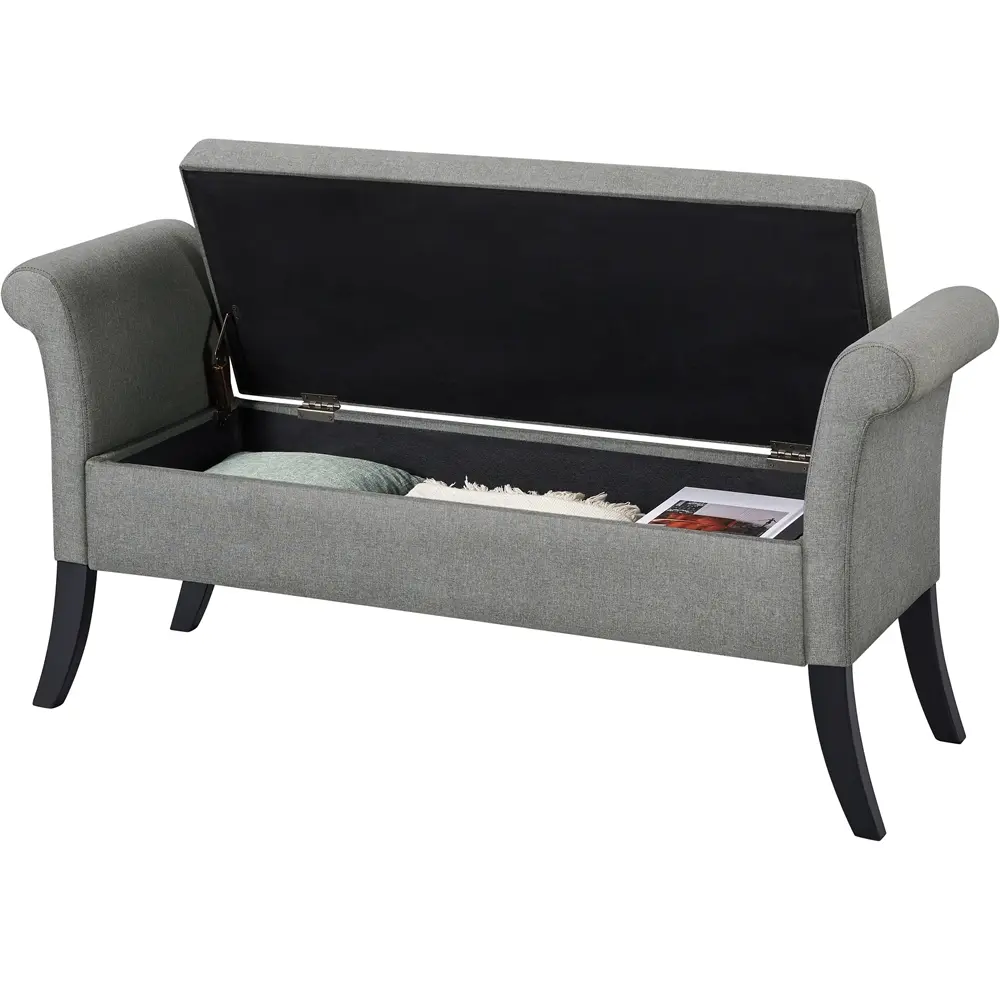 Costoffs Classic Rectangle Hidden Compartment Bench - High-Density Foam Padded, Slanted Rubberwood Legs, Rolling Arms, Large Storage, Easy Assembly - Multipurpose Ottoman with Built-In Cubbies - Living Room, Indoor Entryway Furniture