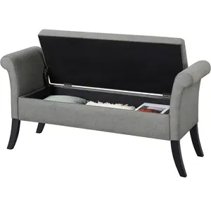 Costoffs Storage Bench Hidden Storage Easy Assembly High-Density Foam Slanted Rubber Wood Legs Entryway Living Room