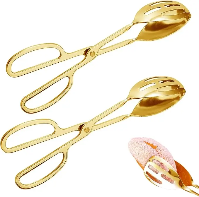 2-Pack Stainless Steel Serving Tongs |  for Serving Premium Stainless Steel Scissor-Style Heat-Resistant Salad Servers, Dishwasher Safe, Ideal for Buffet and Party Use