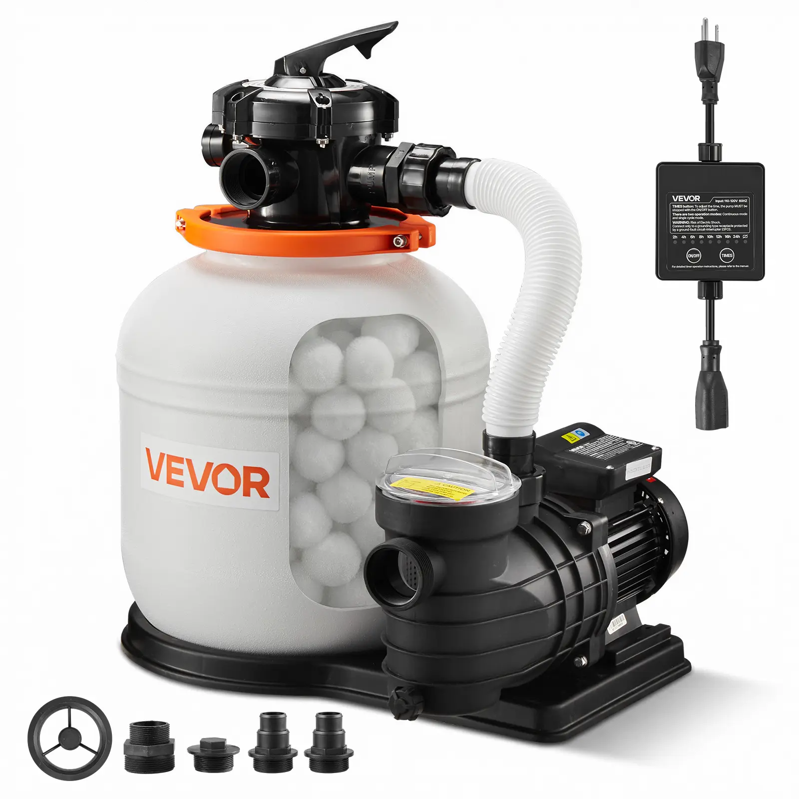 【SummerFinds】VEVOR FlashPure Sand Filter Pump, 14 in 0.75 HP 3500 GPH Above Ground Pool Filter System, Swimming Pool Accessories with Timer, 6X Faster Filtration, Pre-Installed Media, Leak-Resistant, Out-of-Box Ready, Water Ball Filters