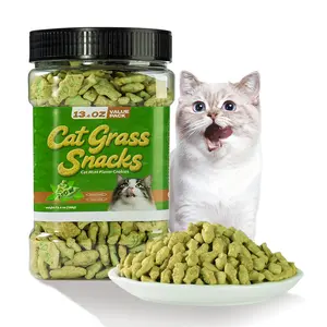 13.4 OZ Cat Grass Treats Natural Salmon Flavor Healthy Cat Snacks Training Biscuits Catnip for Cats Dental and Hairball Control Treats Remedy Chews cute partner lip