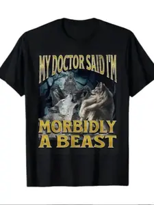 Humorous Frightening Werewolf Alpha Short Sleeve Tee Playful Emoji Graphic Casual Top Unisex Couple Gift Options