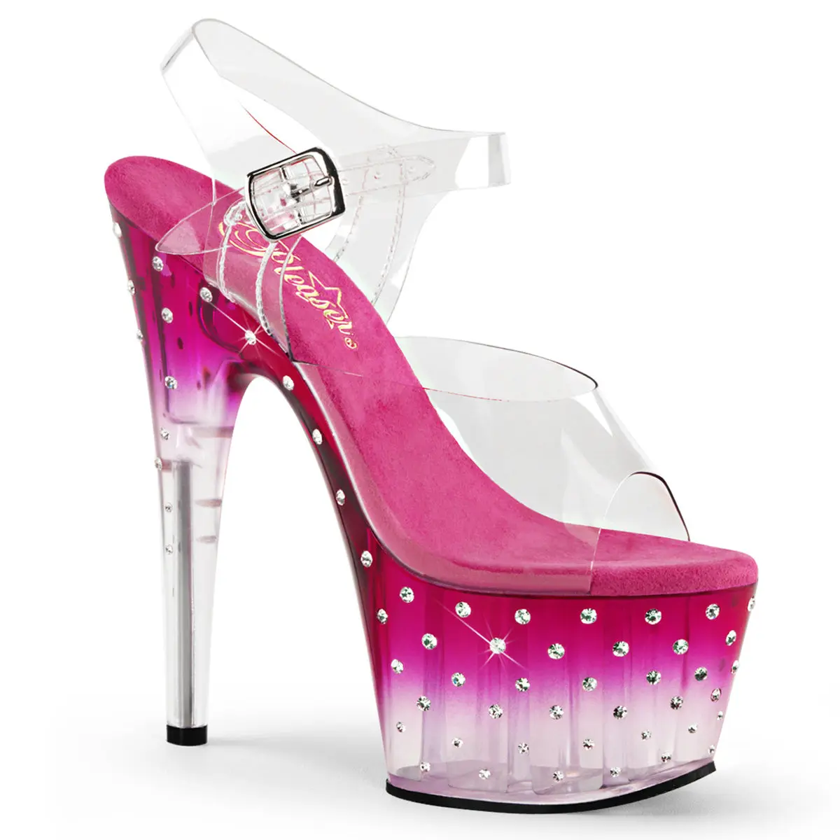 Women's Rhinestone Platform Heels, Elegant Ankle Strap Party Sandals with 7" Heel and 2 3/4" Studded Tinted Platform (Stardust-708T), Rhinestone Heels, Stylish