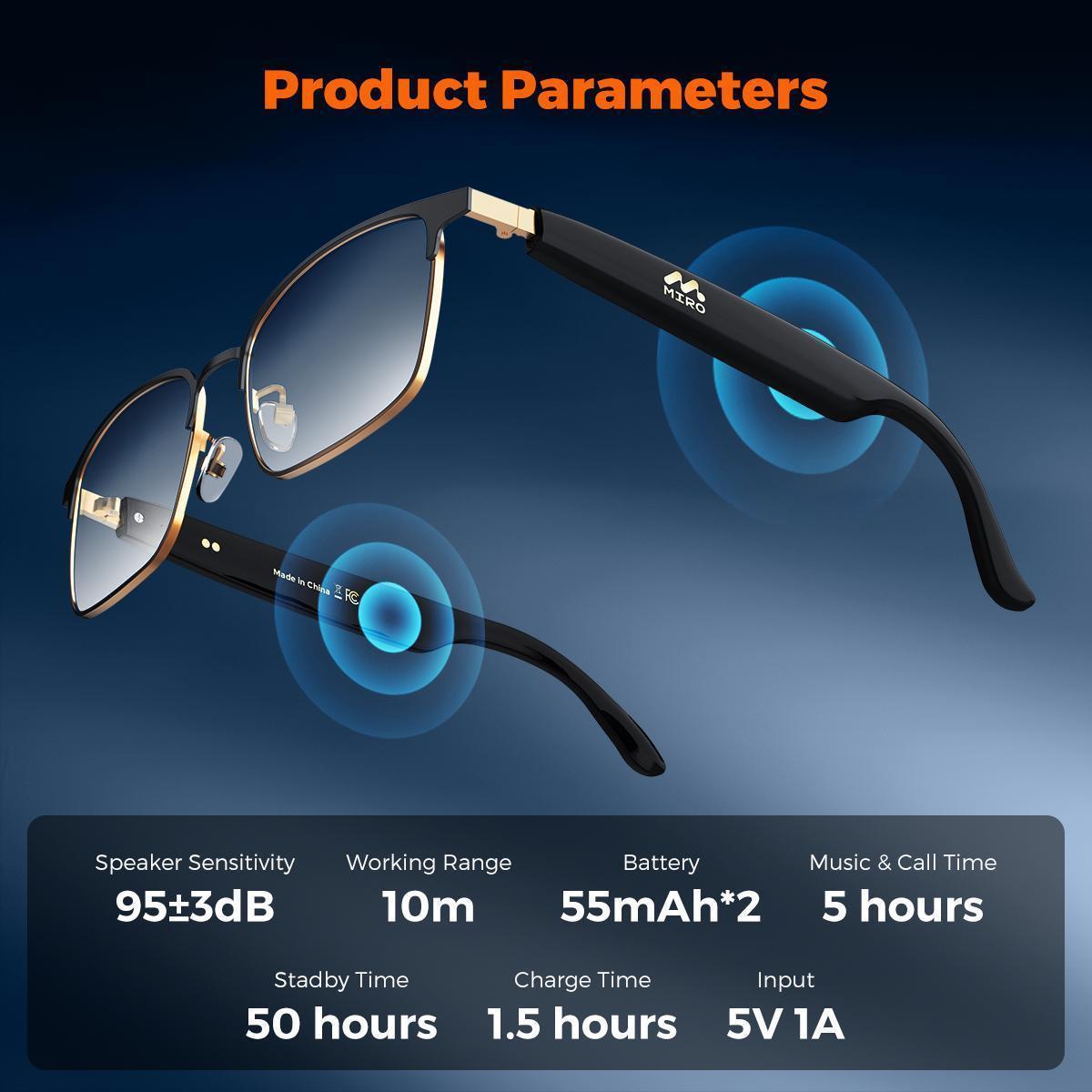 【W5】 MIRO Smart Audio Glasses (Lifetime FREE Membership) – 10-Hour Battery, Blue Light Filter, Stereo Audio for Meetings, Work, Travel & Daily Use – Wireless Smartglasses Headphones, Wearable Gadget, Ideal Gift for Professionals & Tech Lovers