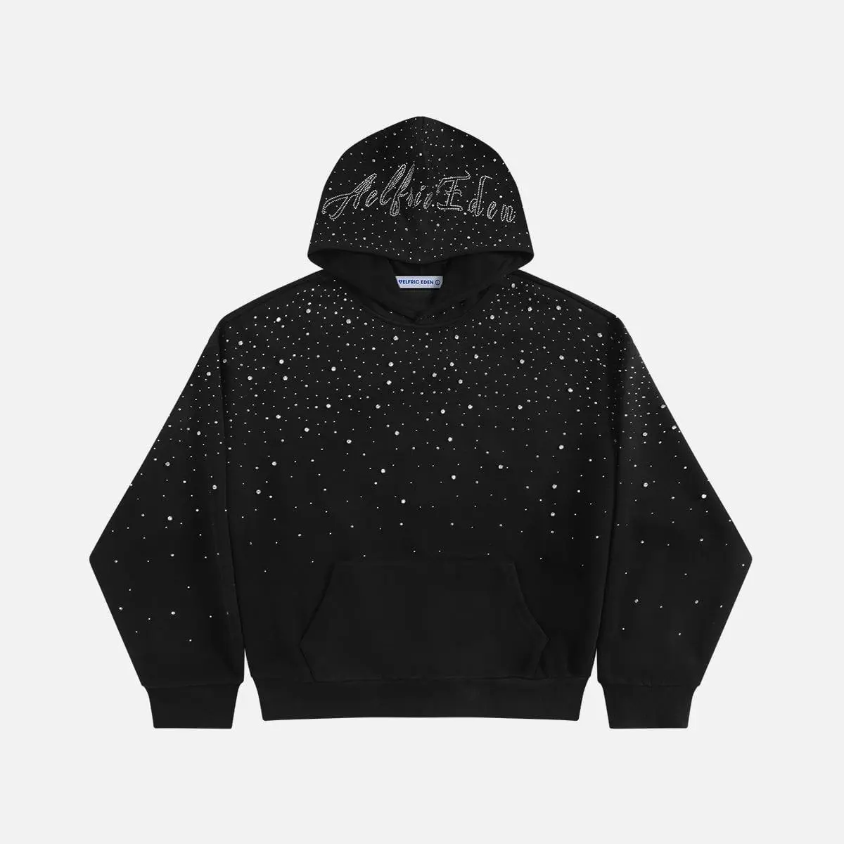 Aelfric Eden Rhinestone Pullover Hoodie Vintage Washed Unisex Y2K Loose Fit Fall Fashion with Pockets Casual Menswear Black Long Sleeve Top Stylish Outfit,clothes for back to school,first day of school outfits