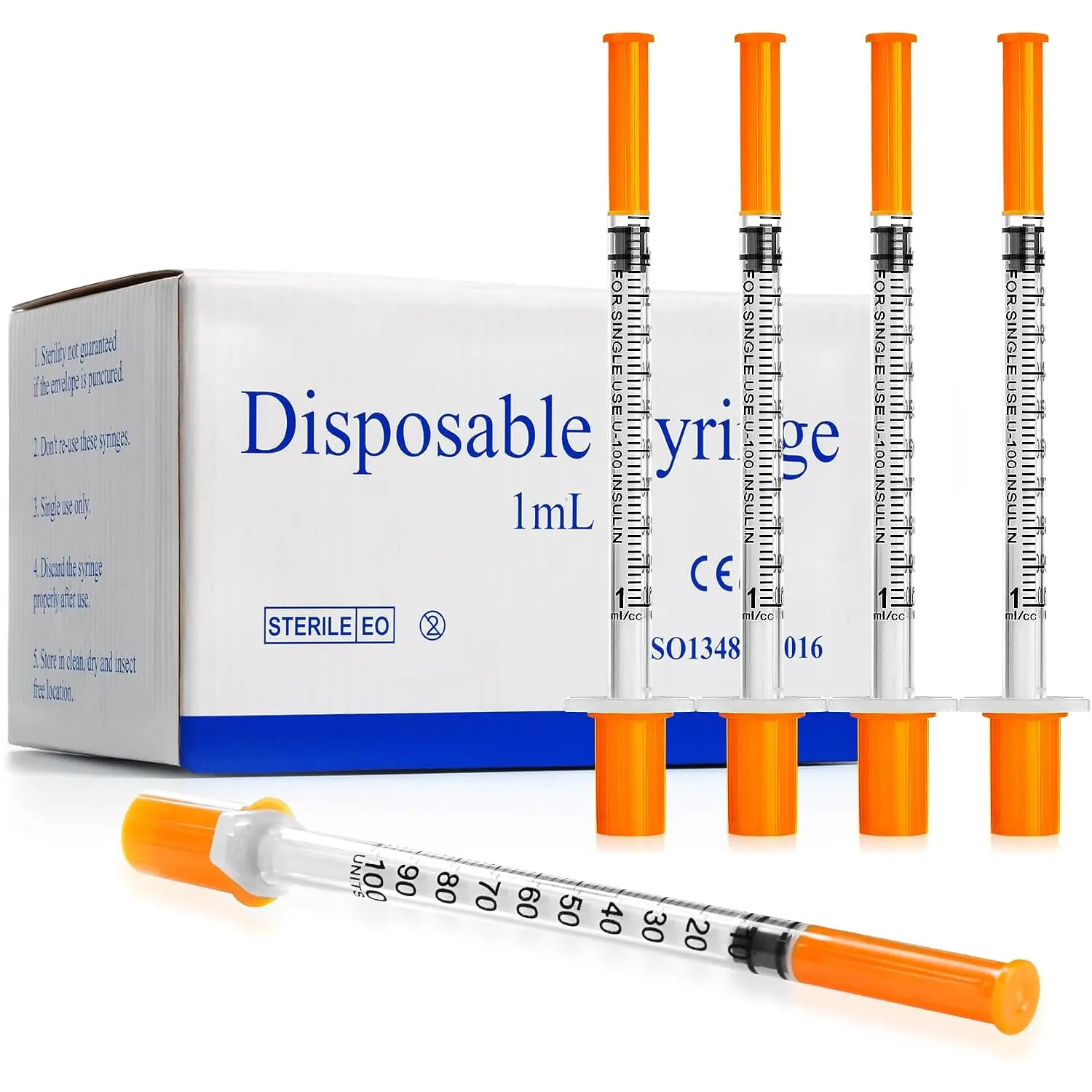 Syringe 1ml/cc 31G 5/16 inch 8mm U-100 Disposable Lab Syringes, Pack of 100