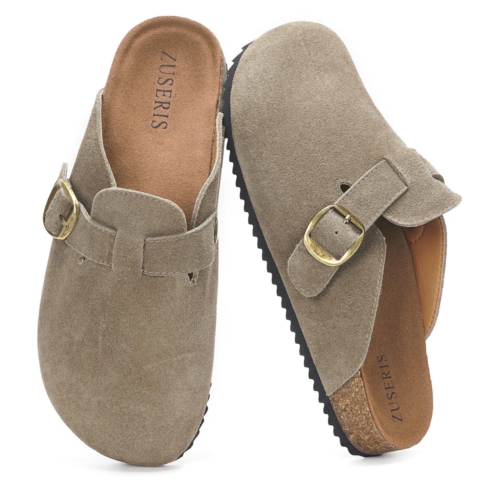 Men’s & Women’s Suede Clogs shoes,Adjustable Buckle Potato Shoes, Men’s Leather Mules, Cork Footbed Cushioned Sandals,