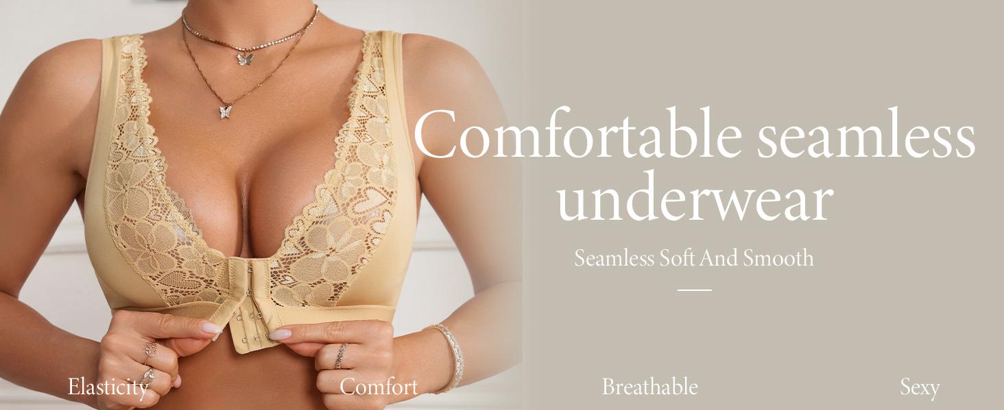 3 Pack Women’s Front Closure Lace Bras,Comfortable Seamless Soft no padding Womenswear Bridal bras women minimizer bra bra bras for women