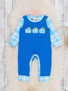Pumpkin Plaid Explorer Embroidered Romper