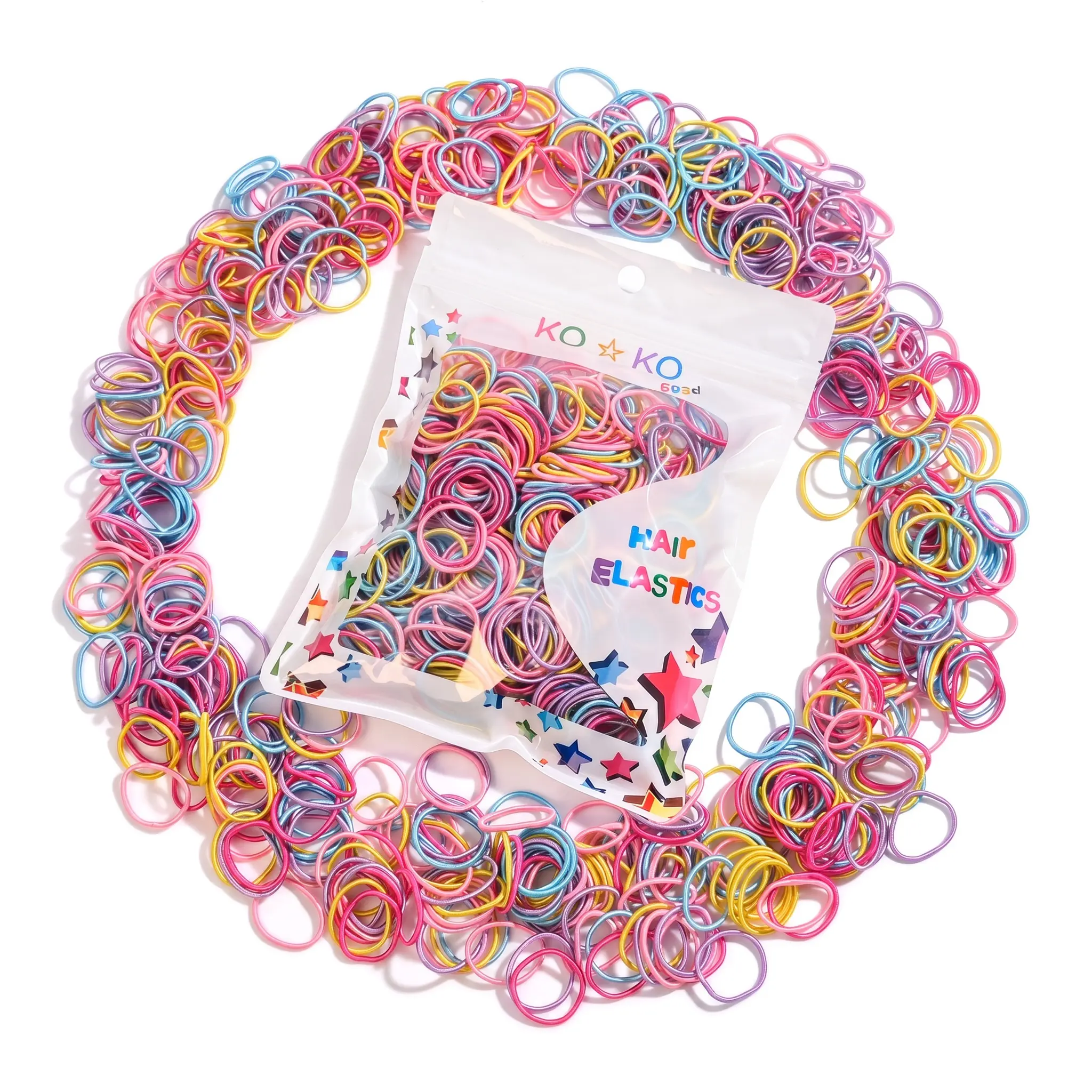 Kids' Fashion 500Pcs Polyester Casual Fashionable Hair Elastics - Colorful Seamless Tiny No-Snag Gentle Hair Ties for Girls' Braids, Ponytails, Everyday & Anniversary Use