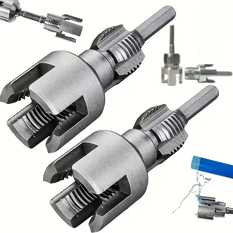 2pcs Integrated Internal And External Pipe Thread Tool, New Pipe Thread Cutting Tool, 1/2" (DN15) 3/4" (DN20) Pipe Size Re-Reading Tool for Electric Drill (1/2"+3/4")Suitable for Home Decoration And Various Venues