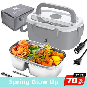 Electric Lunch Box Food Heater, 65W Faster Heated Lunch Box, 110V/12V/24V Work/Car/Outdoors, P with Lunch Bag Lid Plastic