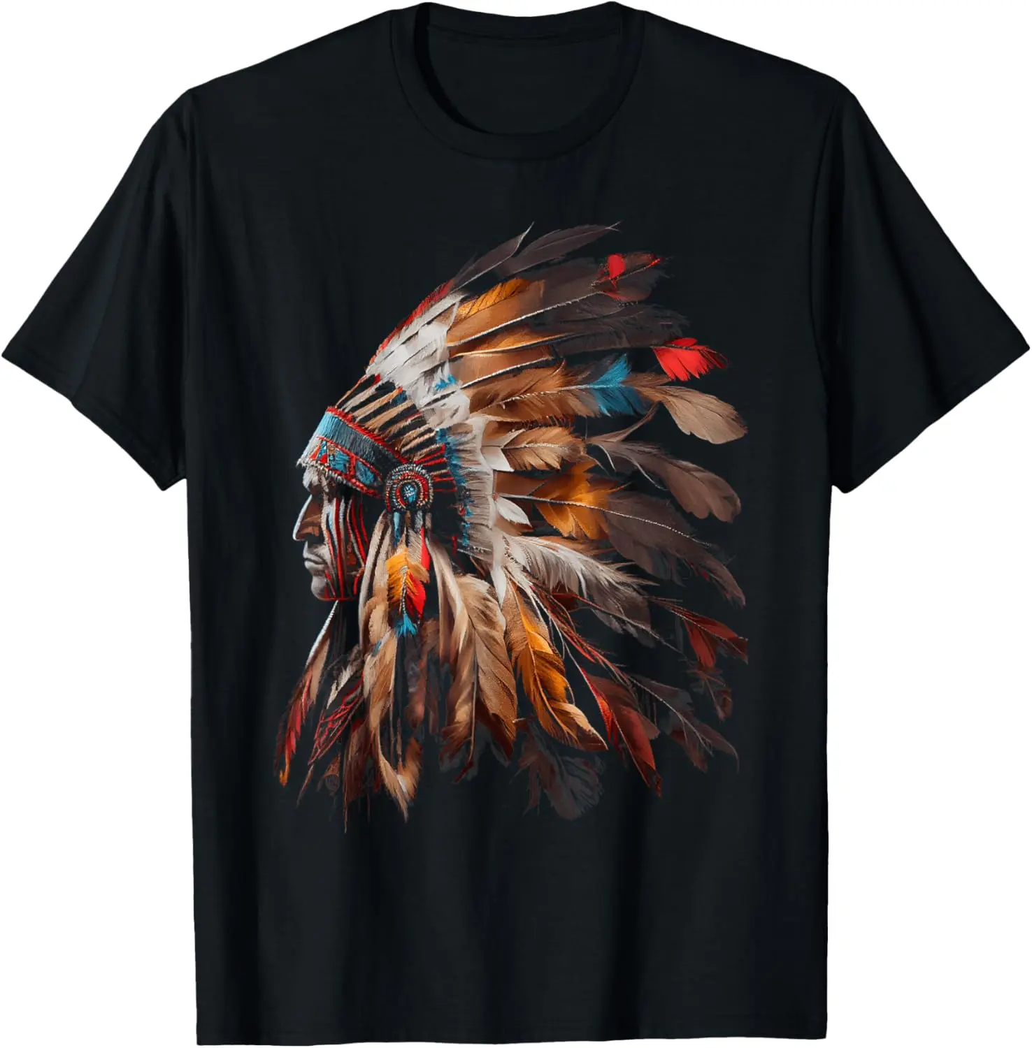 Native American Indian Headdress Graphic Tees Men Women T-Shirt Plus Size Oversized Crewneck