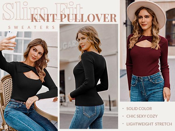 ZEAGOO Women's Pullover Sweaters Long Sleeve Cutout Knit Lightweight Crew Neck Fall Tops S-XXL Casual Womenswear ZEAGOO Women's Pullover Sweaters Long Sleeve Cutout Knit Lightweight Crew Neck Fall Tops S-XXL Casual Womenswear