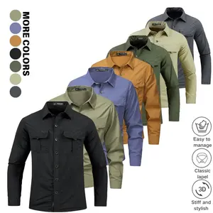 Men's Outdoor Long Sleeve Shirt - Classic Turn-Down Collar Workwear Casual Shirt